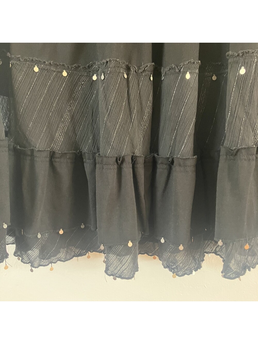 Whimsigoth Flowy Witchy Black Patchwork Tiered Maxi Skirt Romantic Bohemian Sz M - Picture 3 of 11